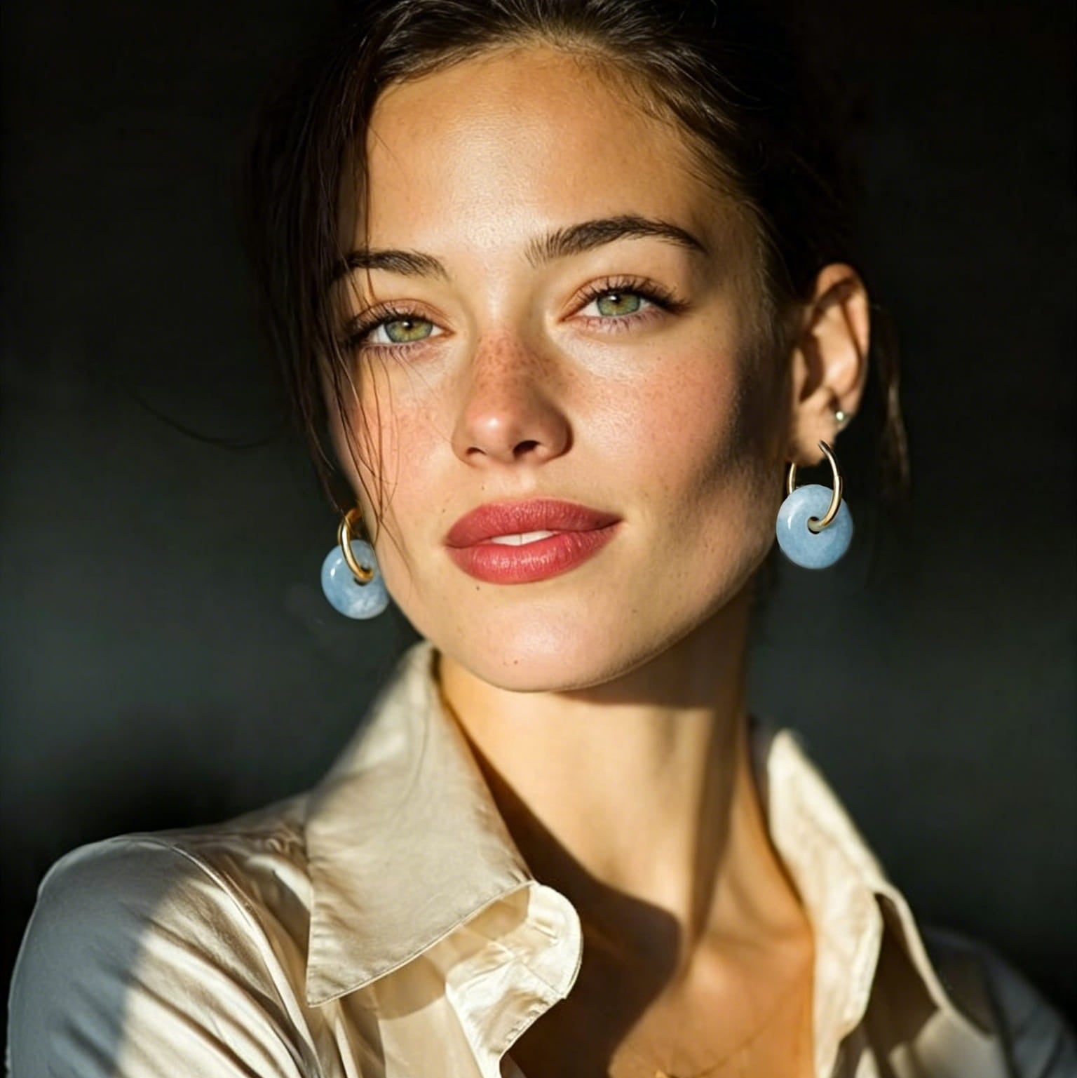 Boucles d'Oreilles Créoles Donut en Pierres Naturelles – Plaqué Or 18K