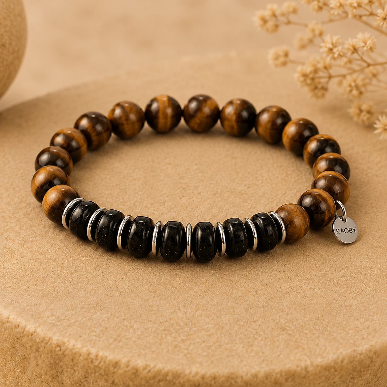 Bracelet Bohème AURORA – Œil de Tigre & Pierre de Sable Bleue